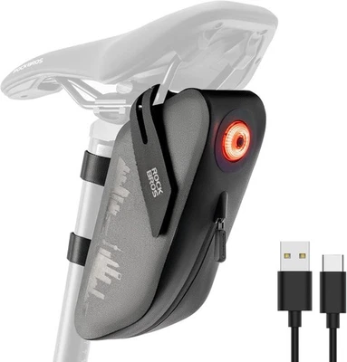 ROCKBROS Bike Saddle Bag w/Smart Tail Light,0.8L Waterproof & Resistant Seat Bag - Image 1 of 4