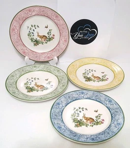 Pottery Barn S/4 Botanical Bunny Salad Plates 8.5" NIB Mixed Easter Rabbits - Picture 1 of 11