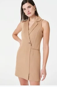  Spanx Dress S NEW Perfect Ponte Vest Dress Toffee Tan Blazer Suit Tunic Top - Picture 1 of 10