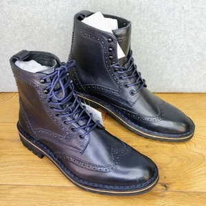 Wolverine Men's Sapphire Navy Blue Leather Boots 9 M Wing Tip Lace Up Brogue - Picture 1 of 14