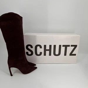 Schutz Maryana Sculpt Knee High Boots Sz 10B Dark Chocolate Pointed Toe Leather - Bild 1 von 15