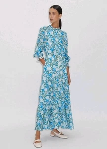 Maxi Vestido Largo Azul Flor Sombra Me+Em Talla 8 Seda Verano - Imagen 1 de 16