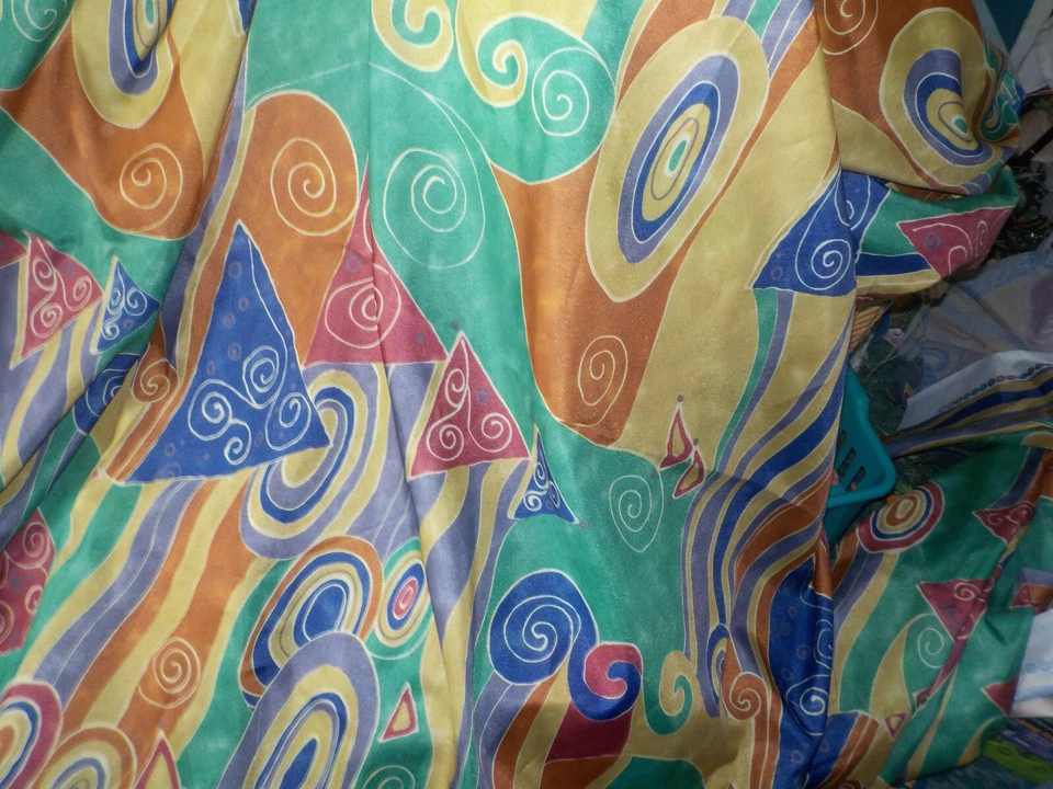 6 Yards 64 In Fabric Kravet Contract Swirl Abstract Multi Color Orange Blue Gold - Image 1 of 4