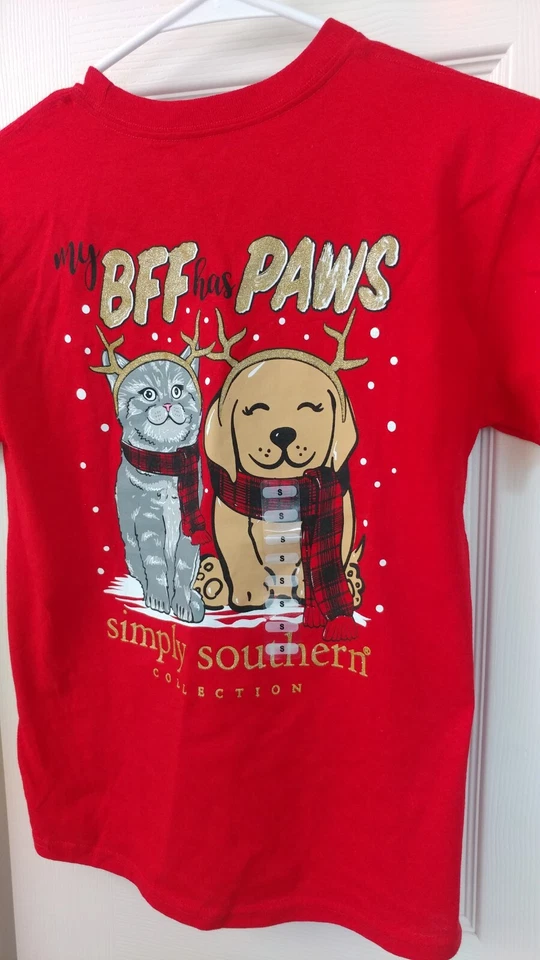 Gráfico de Natal Simply Southern tamanho Youth pequeno "My BFF Has Paws" T amante de animais de estimação - Imagem 1 de 1