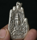 Old Buddhism Silvery White 1000 Arms Avalokiteshvara of Goddess Hand Pendant