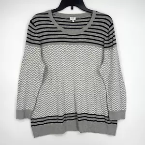 Maglione pullover maglia Crown & Ivy donna XL calibro fine grigio blu righe bianche - Foto 1 di 7