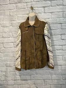 Chaqueta militar utilitaria Free People tribal azteca verde oliva para mujer talla L - Imagen 1 de 8