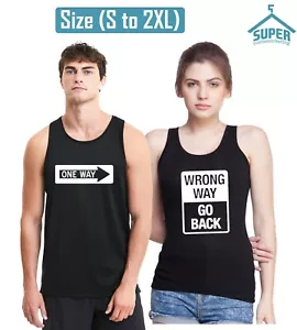 Lustiges Tank-T-Shirt Paar Tank Top One Way FRONG WAY Paar Valentinstag Verkehrszeichen - Bild 1 von 3