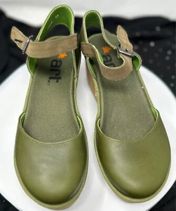 The Art Company Green Leather Cork Wedge Shoes Labelled Size 37 - Picture 1 of 6