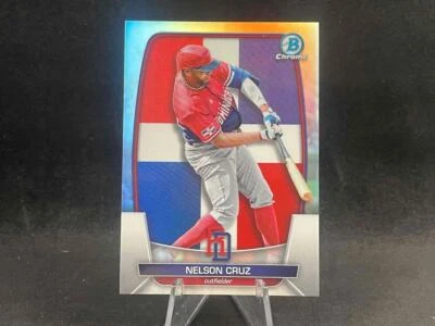 2023 BOWMAN CHROME NELSON CRUZ WBC-29 WBC FLAG REFRACTOR 106/499 DOMINICAN - Image 1 of 2