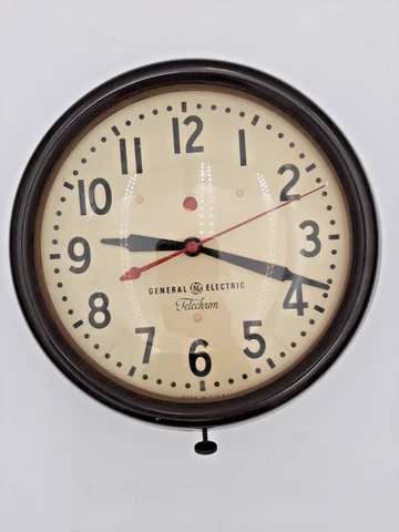 Vtg GE MCM Telechron Red Dot School Industrial Electric Bakelite Wall Clock 11" Cover