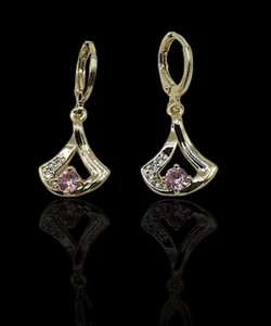 Pendientes Huggie criollo oro 750/18K chapado en oro con circonitas rosas 30mm - Imagen 1 de 3