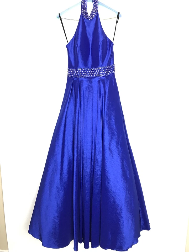 Alyce Paris Royal Blue Bling Halter Prom Dress Princess A-Line Taffeta Size 4 - Image 1 of 4