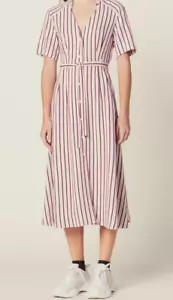Sandro Paris Women's Dress Size 34 FR / XS Striped Belted R20604E - Picture 1 of 9