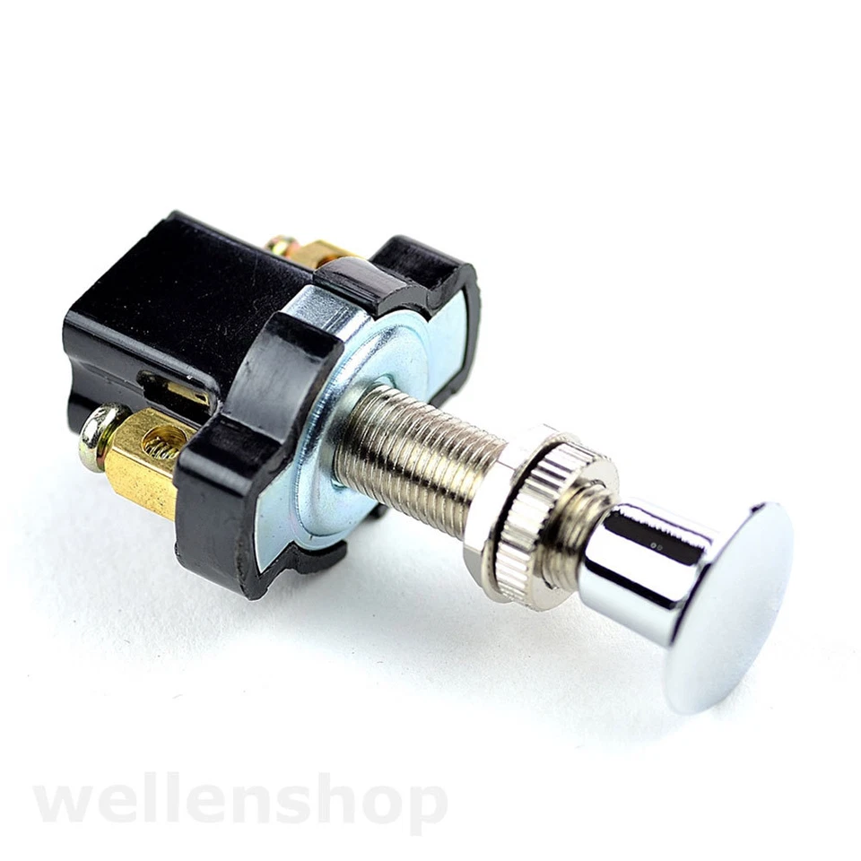 NAUTIKA Zugschalter 12 Volt On Off Schalter Kill Switch Auto Boot 2 polig Silber Chrome