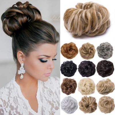 Curly Messy Bun Hair Piece Scrunchie Updo Fake Natural Look Extensions Pony tail