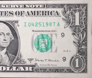 (En estado bastante bueno) Billete de cumpleaños del 25 de abril de 1987 I04251987A número de serie de lujo de un dólar - Imagen 1 de 3