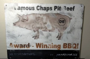 Chaps Pit Beef Award Winning BBQ Metal Sign DE Pork Pig Baltimore 24" X 18" - Picture 1 of 12