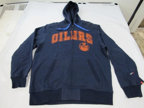 New Edmonton Oilers Mens Size L Large Blue Full Zip Jacket with Hood Cover