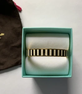EUC Kate Spade Rule the Roost Black White Striped Hinge Bangle Bracelet, No Box - Picture 1 of 4