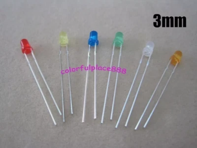 3mm Diffused Red Yellow Blue Green White Orange Warm White Round LED Leds Diodes - Image 1 of 2