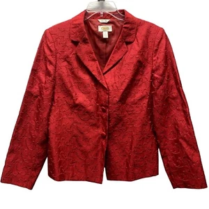 Vintage Talbots Blazer Womens 10 Red Scrolls 100% Silk Career Evening Jacket - Picture 1 of 16