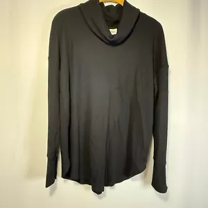 LuLaRoe Cowl Neck Tunic Top Long Sleeve Button Cuff Black Waffle Knit - Picture 1 of 9
