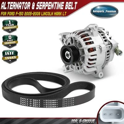 Alternator & 83.97" Serpentine Belt for Ford F-150 Lincoln Mark LT 110A 6-Groove - Image 1 of 4