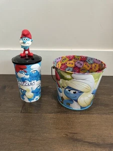 Smurfs 2025 Popcorn Bucket Tin & Cup with Papa Smurf Topper & Lid - Picture 1 of 5