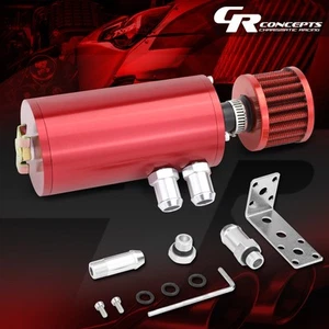 RED 5.5"X2.4" OIL CATCH TANK/CAN 140ML+BREATHER FILTER+1/2"&5/8" HOSE ADAPTER - Picture 1 of 5