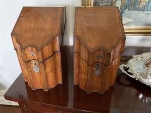 Exquisite Antique English Georgian III Mahogany Knife Boxes - Pair - Picture 1 of 11