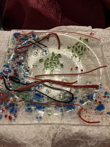 Multicolor verschmolzene Glaskunst Servierplatte Platte 12" x 12" Handarbeit - Bild 1 von 6