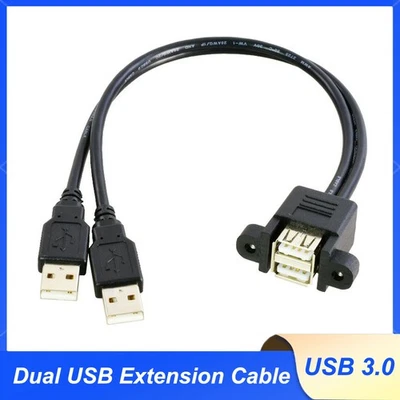 Dual USB 3.0 A Male to Female Extension Cable With Screw Panel Mount 0.3m - 1.8m - Image 1 of 4