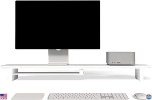Large All White Desk Monitor Stand - Ergonomic Height Adjustable Organizer - Afbeelding 1 van 2
