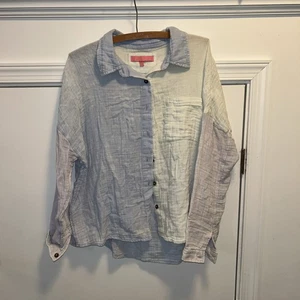Simply Southern Pastel Colorblock Button Up Collared Gauzy Cotton Size M Preppy - Picture 1 of 8