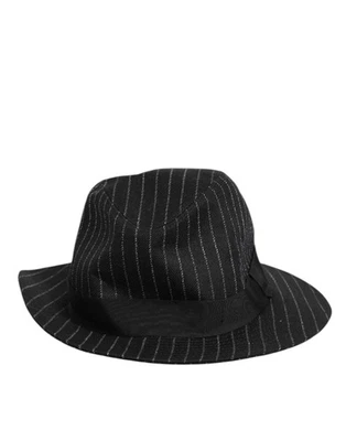 Auténtico sombrero para hombre Dolce & Gabbana negro a rayas lana virgen Fedora Capello Foto 1 de 4