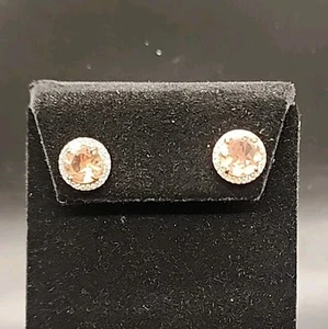 10k Rose Gold Halo Stud Earrings 4.45ctw Peach Tourmaline w/ CZ accts JTV BLG089 - Picture 1 of 10