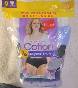 Hanes Damen-Slips (9 Stück) atmungsaktiv Baumwolle ohne Etikett Größe L/7 NEU im Paket - Bild 1 von 4