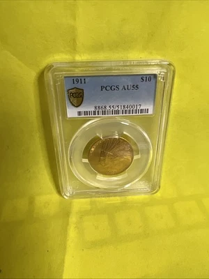 1911-D $10 ouro indiano AU55 PCGS - Imagem 1 de 4
