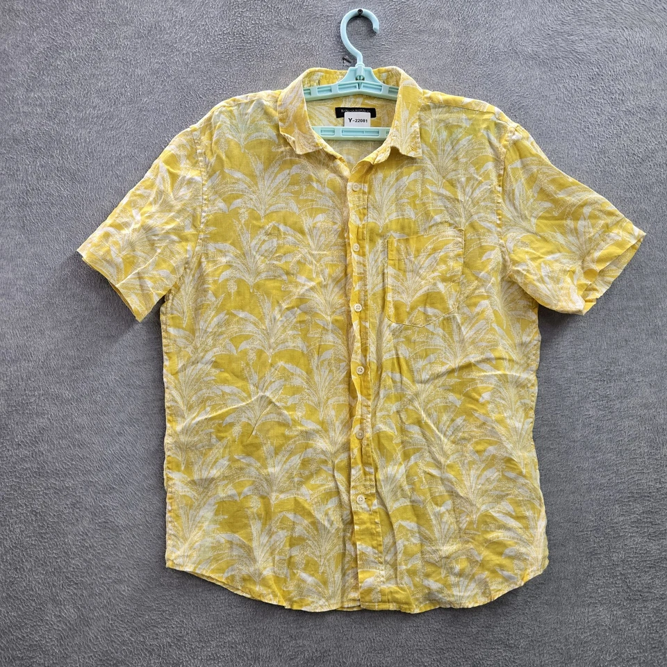 Banana Republic Men Button Up Shirt M Yellow Linen Floral Hawaiian Shirt - Image 1 of 4