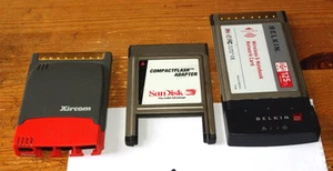 3 X Untested Cardbus Cards - Xircom Modem, SanDisk CF Adapter, Belkin WiFi G - Afbeelding 1 van 16