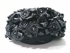 Vintage Whittall & Shon Derby Hat Black Satin Roses and Sequins Cocktail Hat - Picture 1 of 12