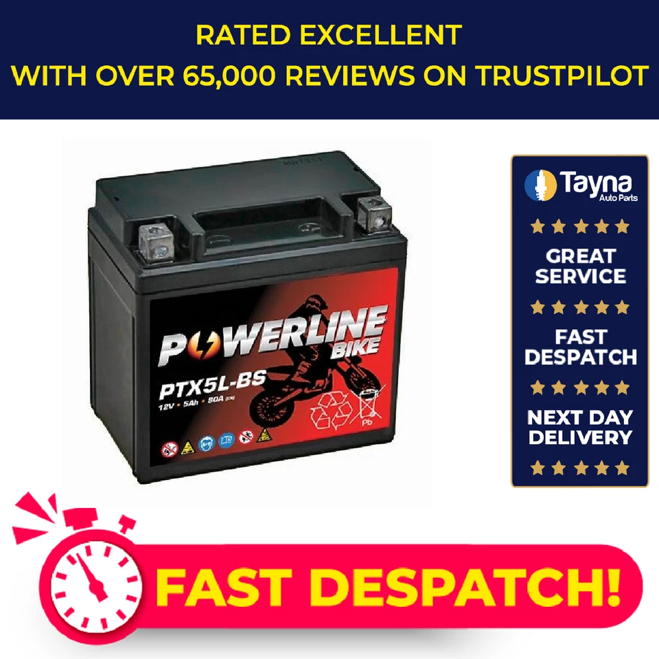 Ptx5l-bs PowerLine Bike Motorcycle Battery Replaces Ytx5l-bs