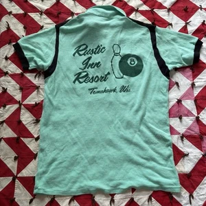 Vintage 1970s Hilton Bowling Shirt Mens Large Polo Mint Green Polyester - Picture 1 of 9