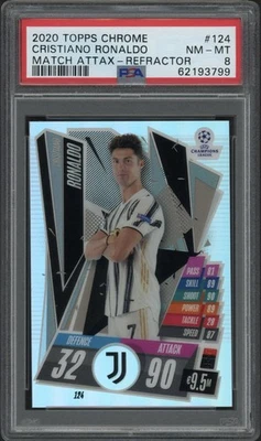 2020 Topps Chrome Cristiano Ronaldo Match Attax Refractor #124 PSA 8 NM-MT - Image 1 of 2