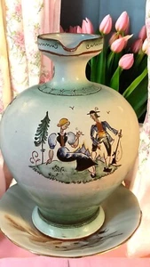 Keramik handbemalt grün weiß Krug geflochtener Henkel Kanne Made Austria Vintage - Bild 1 von 4