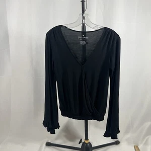 American Eagle Women's Black Long Sleeve Ruffled Bottom Shirt Size Small - Picture 1 of 10