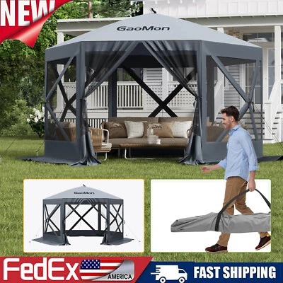 Tienda Gazebo Pop Up 10'x10'/12'x12' Patio Camping Toldo 6 Lados Refugio Solar Foto 1 de 4