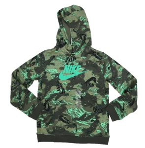 Nike NSW Club Fleece Green Printed Camo Pullover Hoodie Sweatshirt Boys XL - Picture 1 of 14
