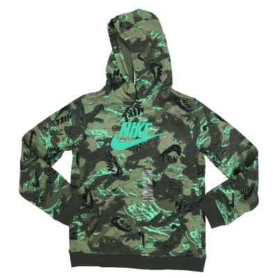 Nike NSW Club Fleece Green Printed Camo Pullover Hoodie Sweatshirt Boys XL - Image 1 of 4